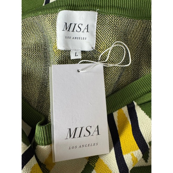 MISA Los Angeles knit Geometric Print offShoulder Maxi Dress Bell Sleeves L - Picture 5 of 10